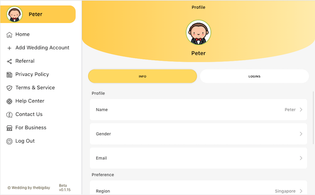 Change profile settings user profile