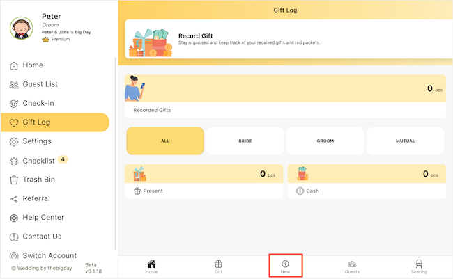 Add cash gift